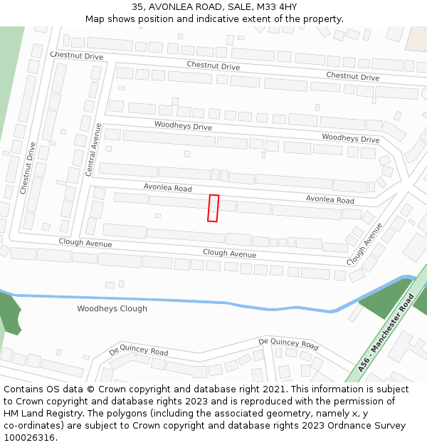 35, AVONLEA ROAD, SALE, M33 4HY: Location map and indicative extent of plot