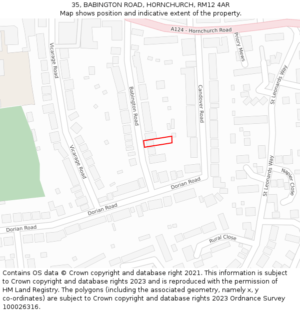 35, BABINGTON ROAD, HORNCHURCH, RM12 4AR: Location map and indicative extent of plot