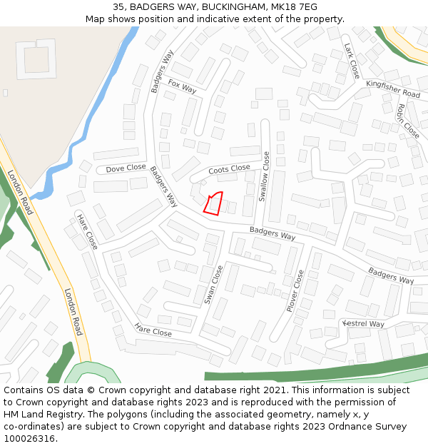 35, BADGERS WAY, BUCKINGHAM, MK18 7EG: Location map and indicative extent of plot