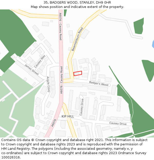 35, BADGERS WOOD, STANLEY, DH9 0HR: Location map and indicative extent of plot