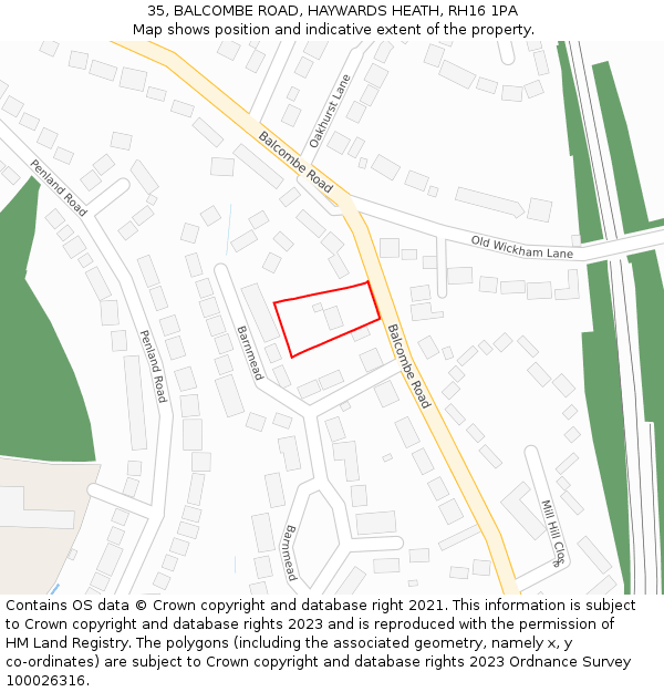 35, BALCOMBE ROAD, HAYWARDS HEATH, RH16 1PA: Location map and indicative extent of plot