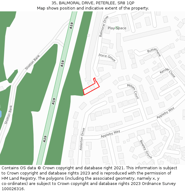 35, BALMORAL DRIVE, PETERLEE, SR8 1QP: Location map and indicative extent of plot