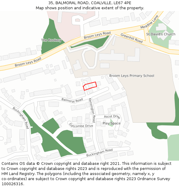 35, BALMORAL ROAD, COALVILLE, LE67 4PE: Location map and indicative extent of plot