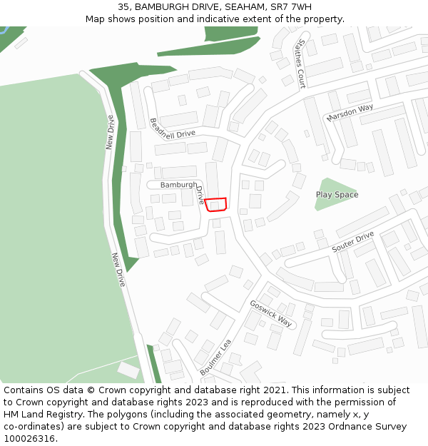 35, BAMBURGH DRIVE, SEAHAM, SR7 7WH: Location map and indicative extent of plot
