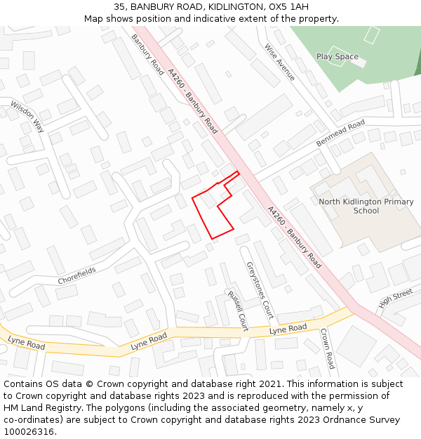 35, BANBURY ROAD, KIDLINGTON, OX5 1AH: Location map and indicative extent of plot