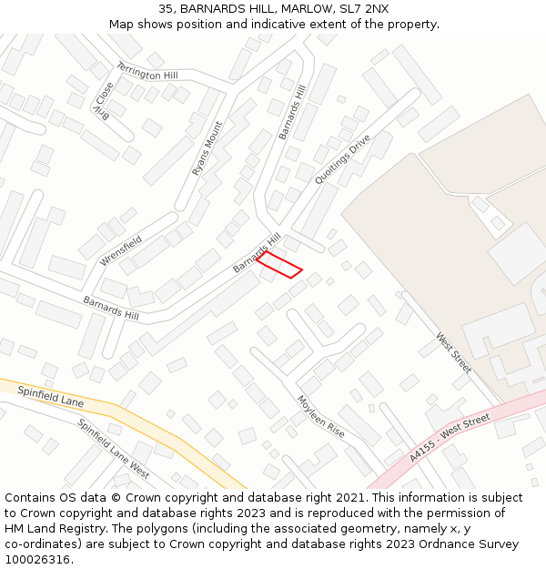 35, BARNARDS HILL, MARLOW, SL7 2NX: Location map and indicative extent of plot