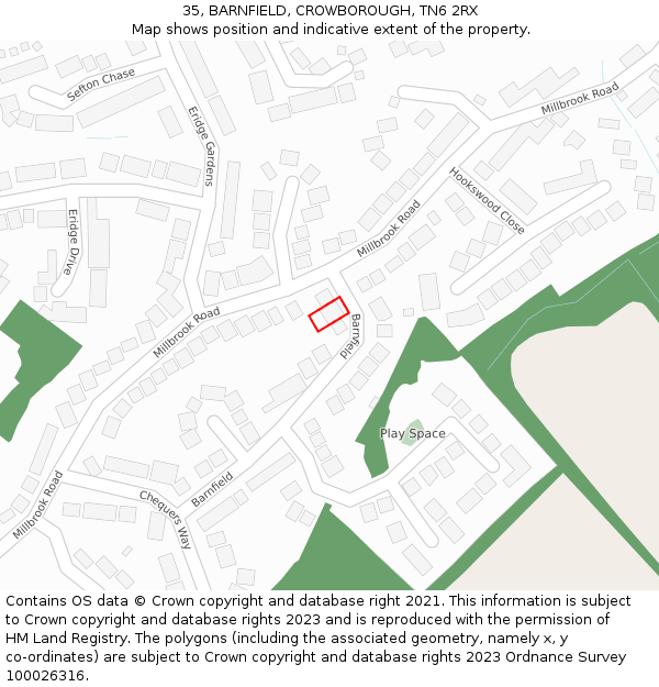 35, BARNFIELD, CROWBOROUGH, TN6 2RX: Location map and indicative extent of plot