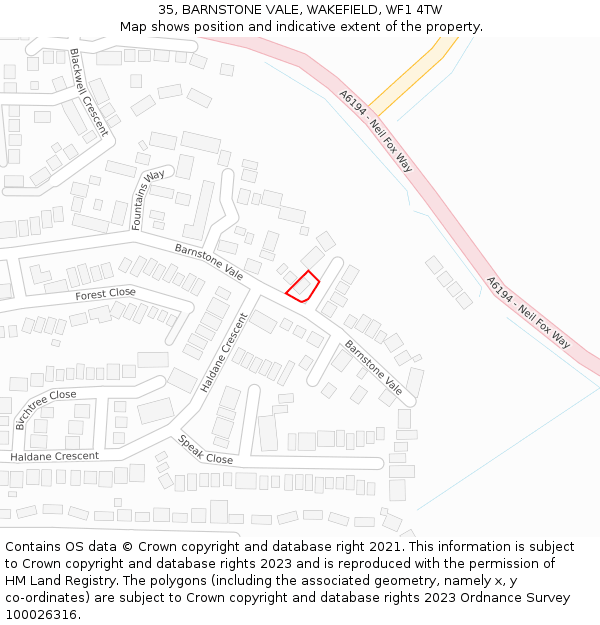 35, BARNSTONE VALE, WAKEFIELD, WF1 4TW: Location map and indicative extent of plot