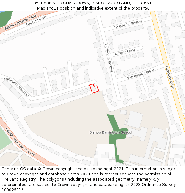 35, BARRINGTON MEADOWS, BISHOP AUCKLAND, DL14 6NT: Location map and indicative extent of plot