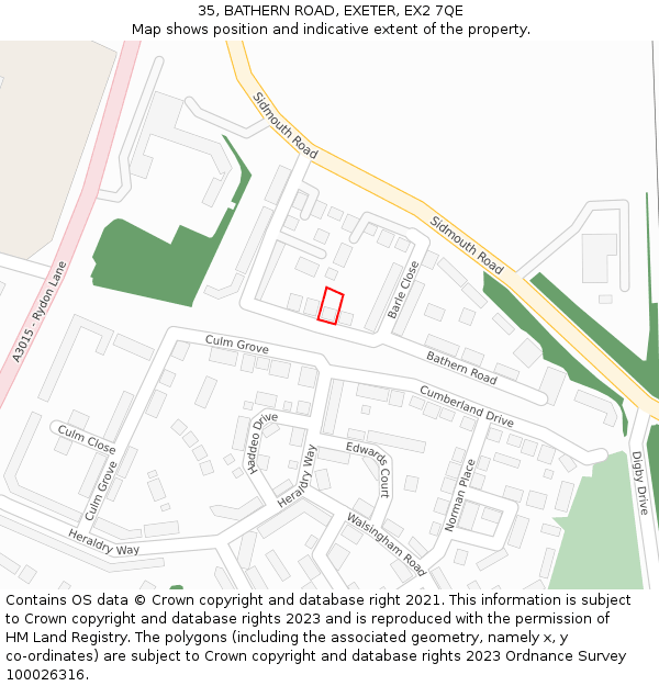 35, BATHERN ROAD, EXETER, EX2 7QE: Location map and indicative extent of plot