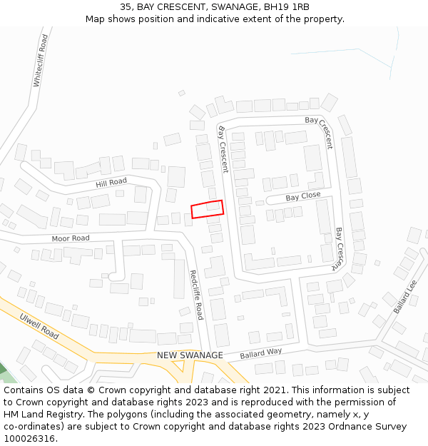 35, BAY CRESCENT, SWANAGE, BH19 1RB: Location map and indicative extent of plot