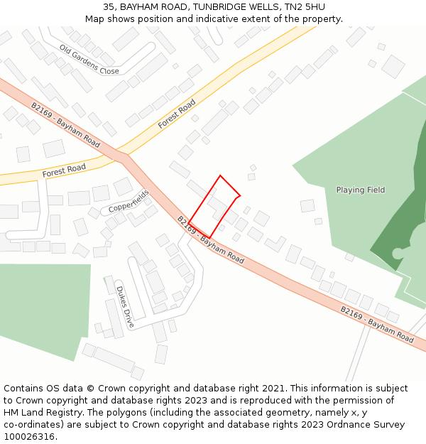 35, BAYHAM ROAD, TUNBRIDGE WELLS, TN2 5HU: Location map and indicative extent of plot