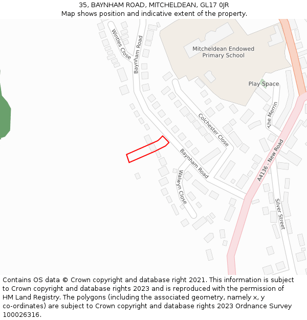 35, BAYNHAM ROAD, MITCHELDEAN, GL17 0JR: Location map and indicative extent of plot