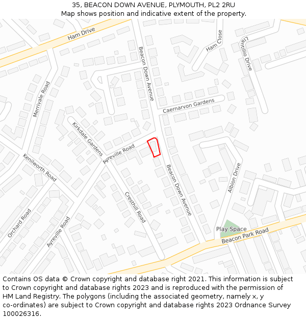 35, BEACON DOWN AVENUE, PLYMOUTH, PL2 2RU: Location map and indicative extent of plot