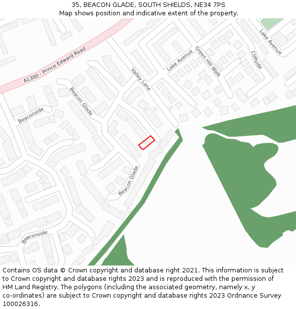 35, BEACON GLADE, SOUTH SHIELDS, NE34 7PS: Location map and indicative extent of plot