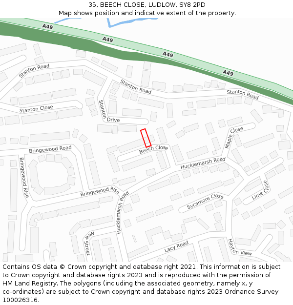 35, BEECH CLOSE, LUDLOW, SY8 2PD: Location map and indicative extent of plot