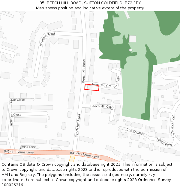 35, BEECH HILL ROAD, SUTTON COLDFIELD, B72 1BY: Location map and indicative extent of plot