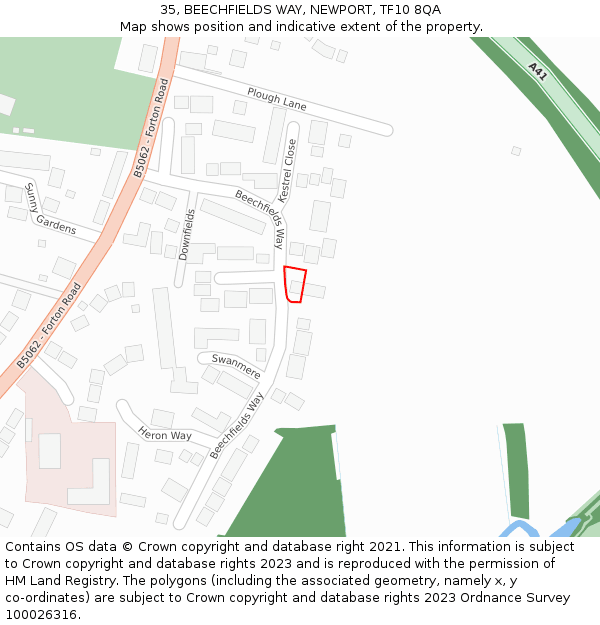 35, BEECHFIELDS WAY, NEWPORT, TF10 8QA: Location map and indicative extent of plot