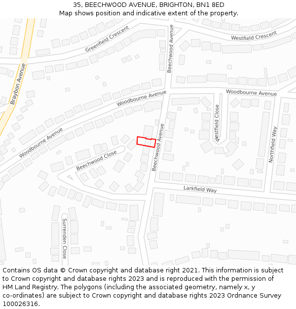 35, BEECHWOOD AVENUE, BRIGHTON, BN1 8ED: Location map and indicative extent of plot