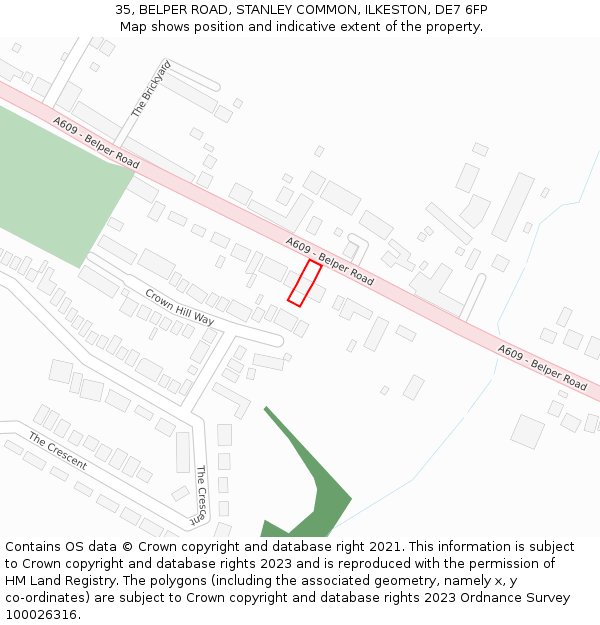35, BELPER ROAD, STANLEY COMMON, ILKESTON, DE7 6FP: Location map and indicative extent of plot