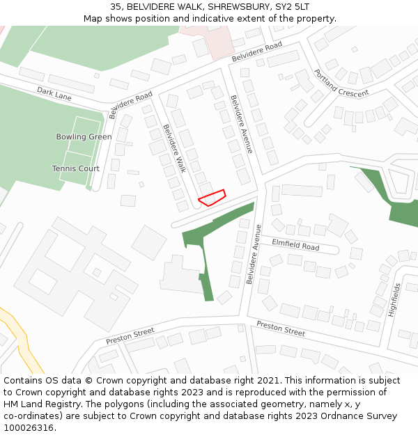 35, BELVIDERE WALK, SHREWSBURY, SY2 5LT: Location map and indicative extent of plot