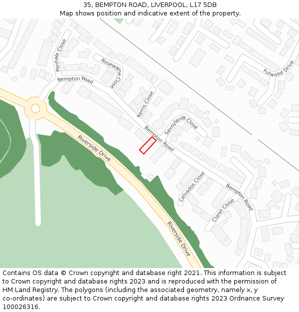 35, BEMPTON ROAD, LIVERPOOL, L17 5DB: Location map and indicative extent of plot