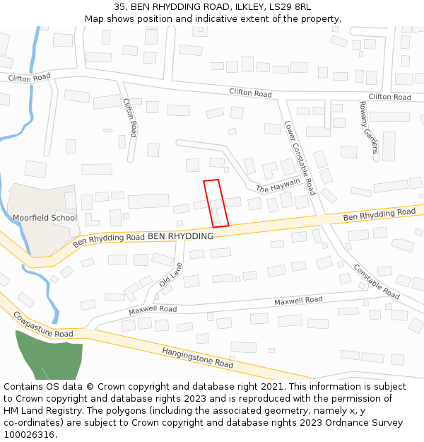 35, BEN RHYDDING ROAD, ILKLEY, LS29 8RL: Location map and indicative extent of plot