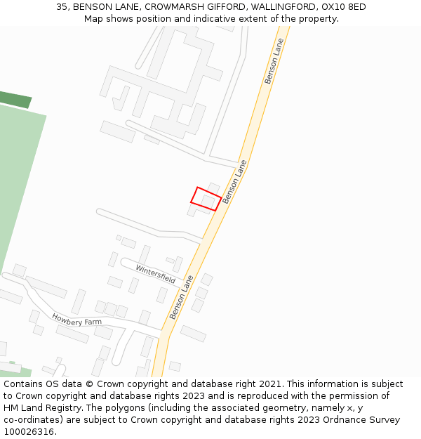 35, BENSON LANE, CROWMARSH GIFFORD, WALLINGFORD, OX10 8ED: Location map and indicative extent of plot