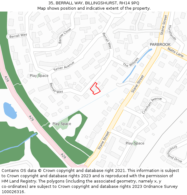 35, BERRALL WAY, BILLINGSHURST, RH14 9PQ: Location map and indicative extent of plot