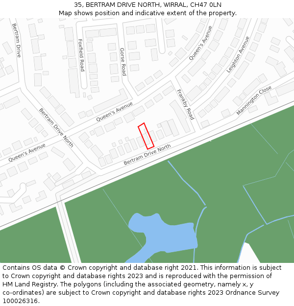 35, BERTRAM DRIVE NORTH, WIRRAL, CH47 0LN: Location map and indicative extent of plot