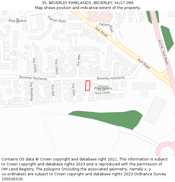 35, BEVERLEY PARKLANDS, BEVERLEY, HU17 0RA: Location map and indicative extent of plot