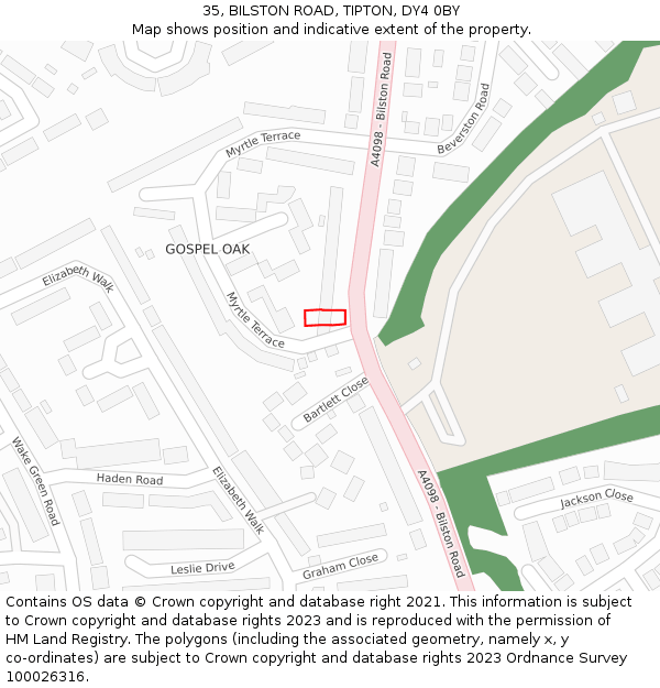 35, BILSTON ROAD, TIPTON, DY4 0BY: Location map and indicative extent of plot