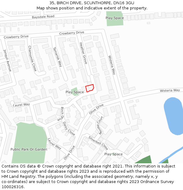 35, BIRCH DRIVE, SCUNTHORPE, DN16 3GU: Location map and indicative extent of plot