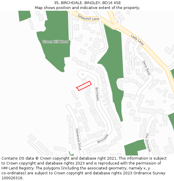 35, BIRCHDALE, BINGLEY, BD16 4SE: Location map and indicative extent of plot