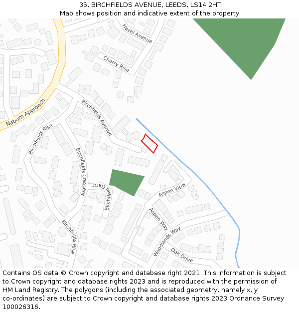 35, BIRCHFIELDS AVENUE, LEEDS, LS14 2HT: Location map and indicative extent of plot
