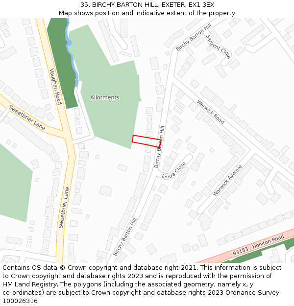 35, BIRCHY BARTON HILL, EXETER, EX1 3EX: Location map and indicative extent of plot