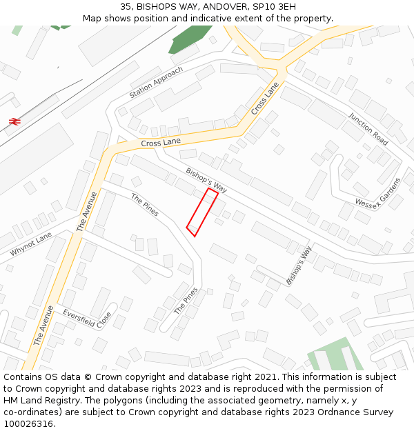 35, BISHOPS WAY, ANDOVER, SP10 3EH: Location map and indicative extent of plot