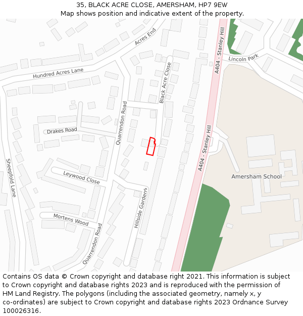 35, BLACK ACRE CLOSE, AMERSHAM, HP7 9EW: Location map and indicative extent of plot