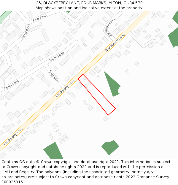 35, BLACKBERRY LANE, FOUR MARKS, ALTON, GU34 5BP: Location map and indicative extent of plot