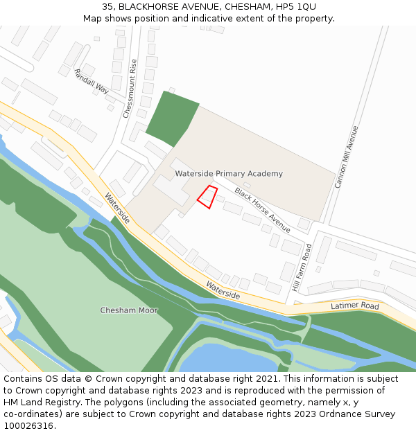 35, BLACKHORSE AVENUE, CHESHAM, HP5 1QU: Location map and indicative extent of plot