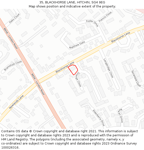 35, BLACKHORSE LANE, HITCHIN, SG4 9EG: Location map and indicative extent of plot