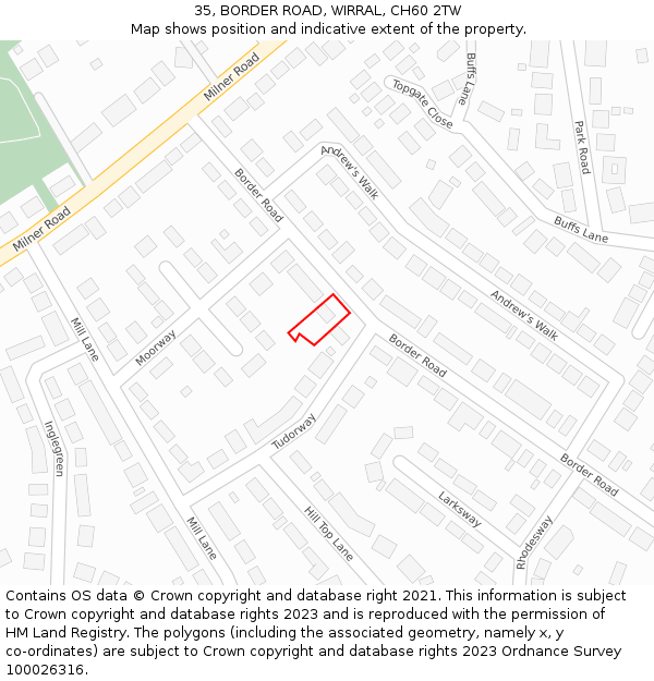 35, BORDER ROAD, WIRRAL, CH60 2TW: Location map and indicative extent of plot