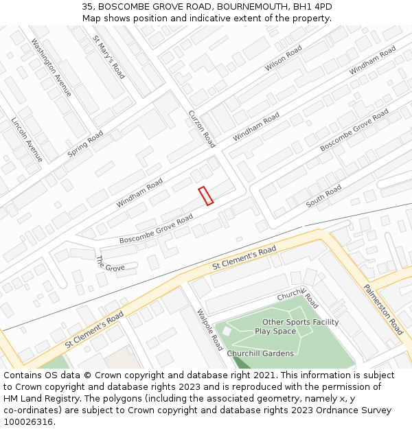 35, BOSCOMBE GROVE ROAD, BOURNEMOUTH, BH1 4PD: Location map and indicative extent of plot
