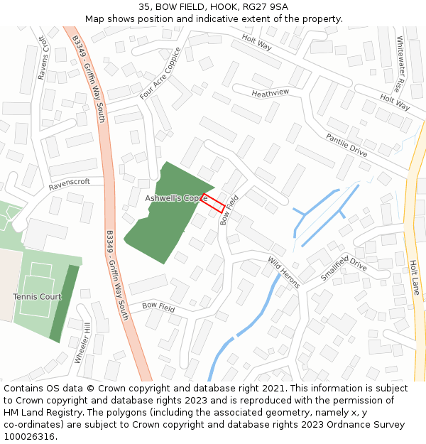 35, BOW FIELD, HOOK, RG27 9SA: Location map and indicative extent of plot