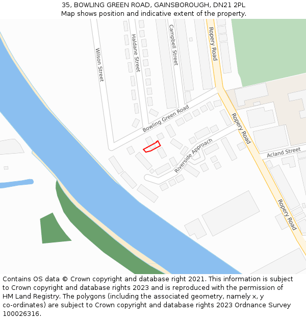 35, BOWLING GREEN ROAD, GAINSBOROUGH, DN21 2PL: Location map and indicative extent of plot