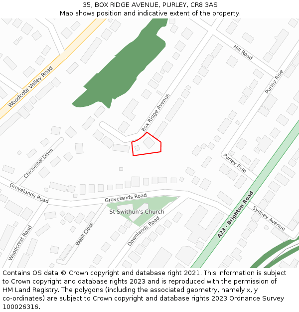 35, BOX RIDGE AVENUE, PURLEY, CR8 3AS: Location map and indicative extent of plot