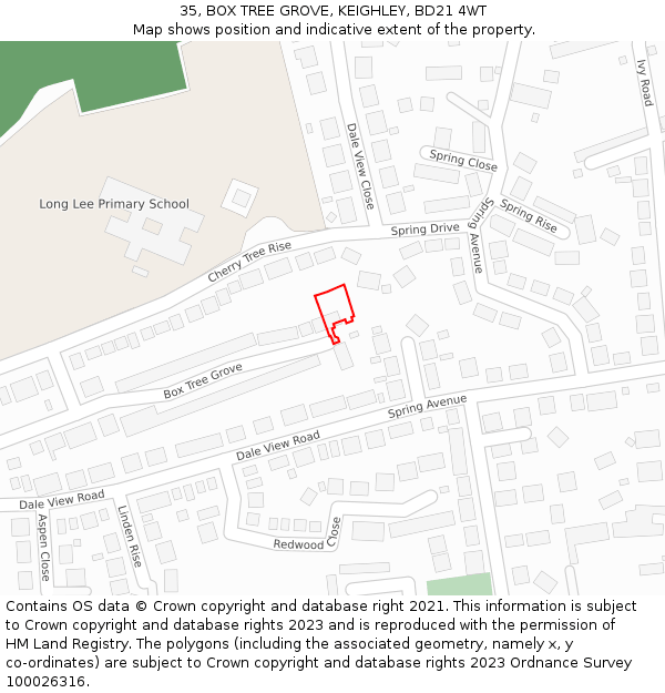 35, BOX TREE GROVE, KEIGHLEY, BD21 4WT: Location map and indicative extent of plot