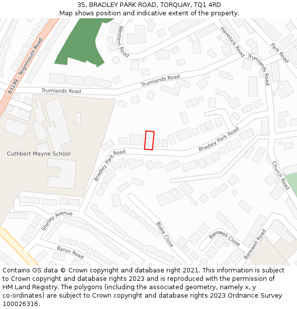 35, BRADLEY PARK ROAD, TORQUAY, TQ1 4RD: Location map and indicative extent of plot