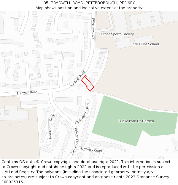 35, BRADWELL ROAD, PETERBOROUGH, PE3 9PY: Location map and indicative extent of plot
