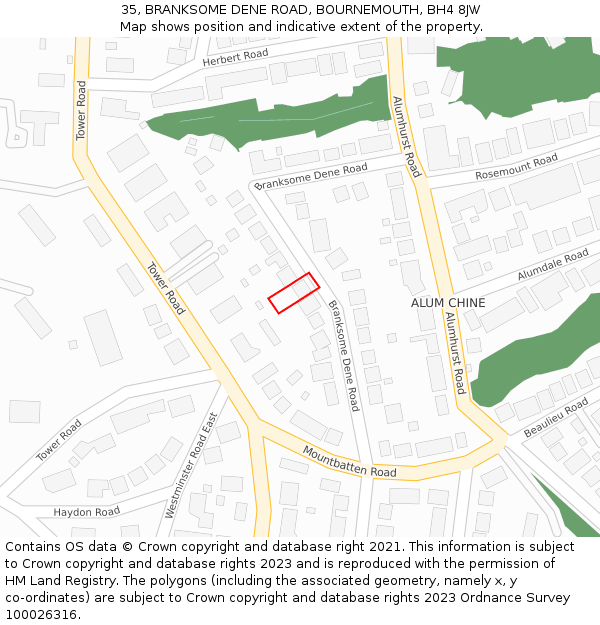 35, BRANKSOME DENE ROAD, BOURNEMOUTH, BH4 8JW: Location map and indicative extent of plot